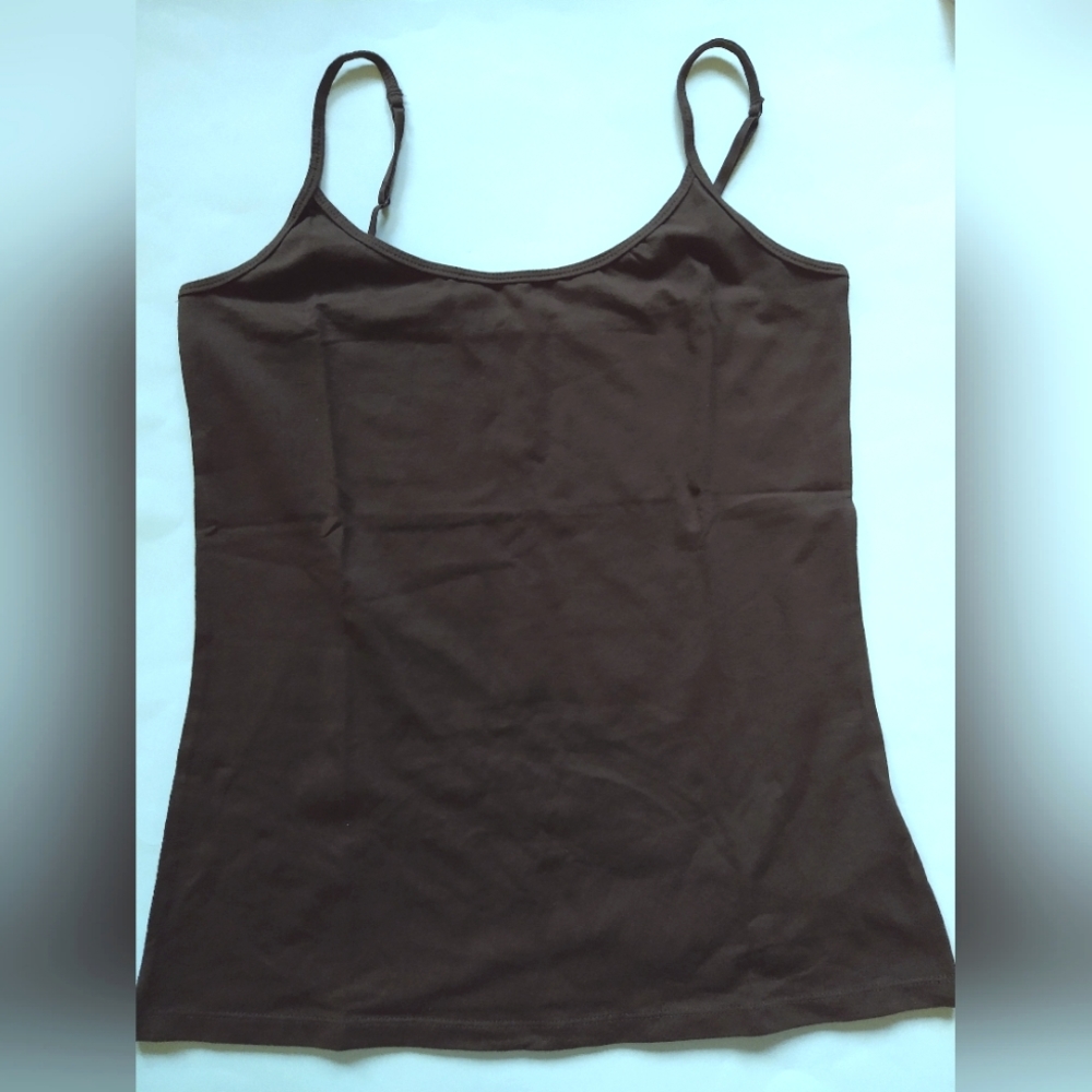 Amazon Essentials Women's Brown Solid Tank Top Scoop Neckline 95% Cotton  NEW